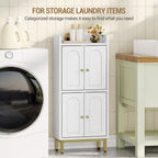 Hzuaneri Bathroom Storage Cabinet, 32.7" H Freestanding Multi‑Room Floor Organizer with 4 Doors & Adjustable Feet for Living Room, Kitchen & Compact Spaces, White