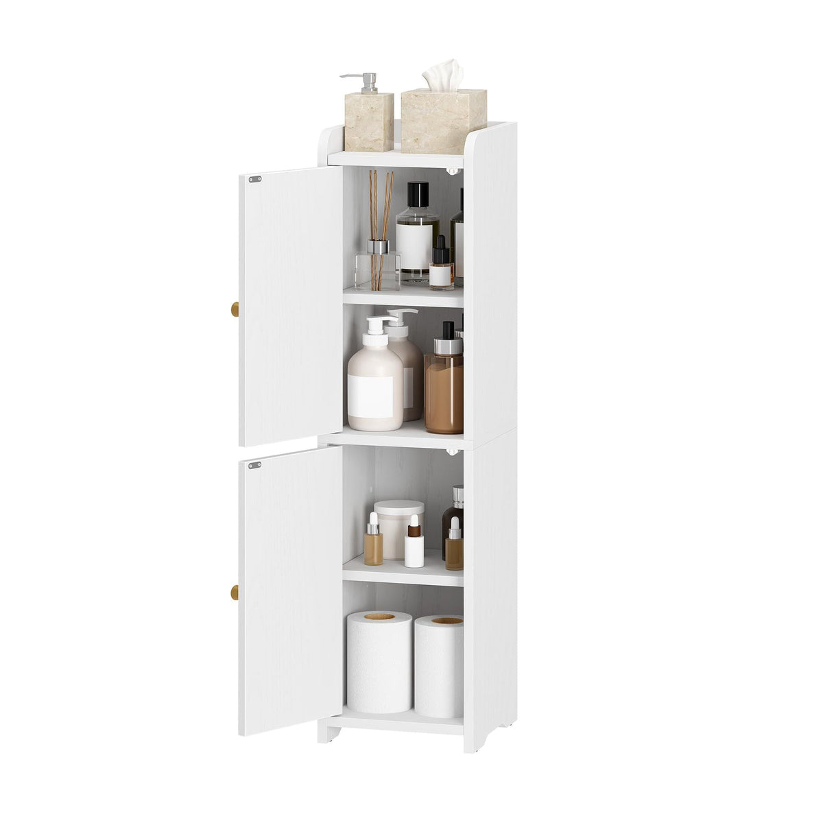 Hzuaneri Bathroom Storage Cabinet, 29.5" Tall Small Freestanding Corner Cabinet with 2 Doors & Adjustable Shelf, Space‑Saving Narrow Organizer for Compact Bathroom Spaces, White