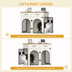 Hzuaneri 43.3'' Dog Crate Furniture for Large Dog, Indoor Dog Kennel with 2 Storage Drawers, Charging Station, Wooden Dog Cage End Table Kennel, White Brown