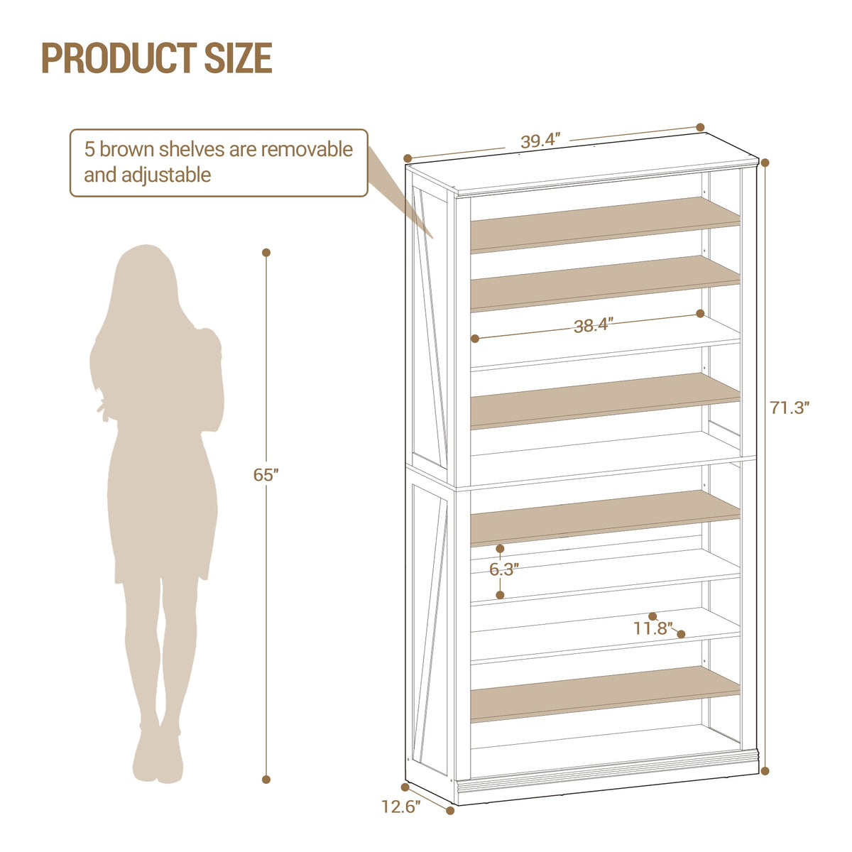 Hzuaneri 71.3"H Large Freestanding Farmhouse Shoe Storage Cabinet, Indoor Entryway & Living Room Shoe Organizer with Adjustable Shelves, 10‑Tier Shoe Cubby Unit Holds 46‑50 Pairs as Home Storage Furn