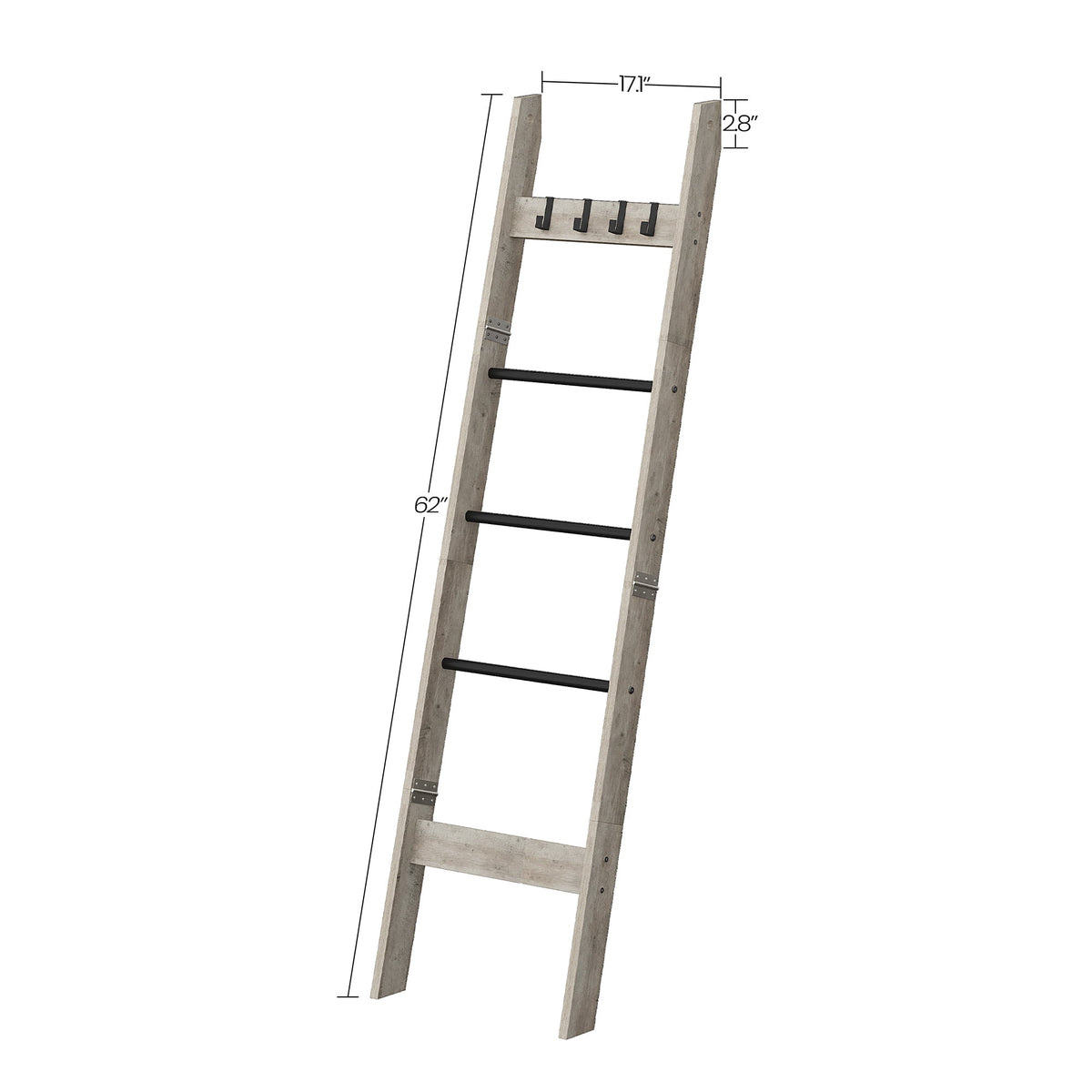 Hzuaneri Blanket Ladder for Living Room, 5-Tier Farmhouse Ladder Holder with 4 Hooks, 5ft 3 inch Rustic Decorative Farmhouse Blanket Holder Rack Easy Assembly - Greige