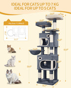 Cat Tree, 62.6‑Inch Tall Multi‑Level Cat Tower for Indoor Cats with Scratching Posts, Platforms, Cat Caves and Basket, Dark Gray