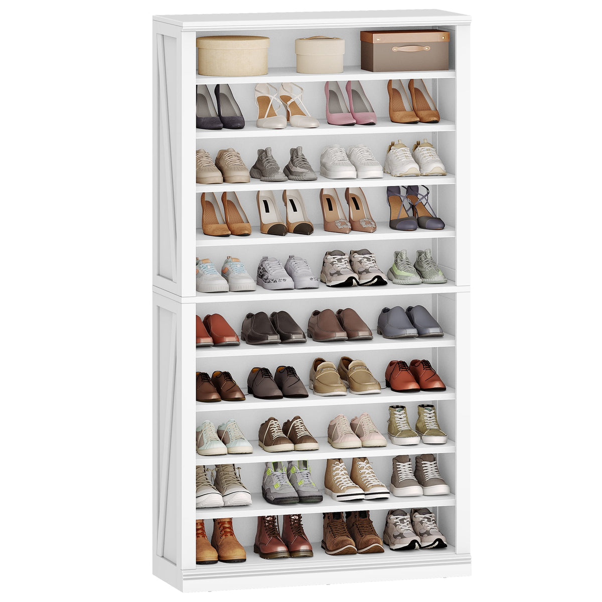 Hzuaneri 71.3" Tall Farmhouse Freestanding Wooden Shoe Storage Cabinet, 10‑Tier Cube Shoe Organizer, Holds 36‑40 Pairs of Shoes, Storage Solution for Entryway & Living Room, White