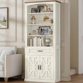 Hzuaneri 70.9" H Tall Bookshelf with a Drawer, 7 Tier Freestanding Bookcase with Storage Cabinet and 2 Doors, Adjustable Shelves, for Home Office, Living Room, White and Brown