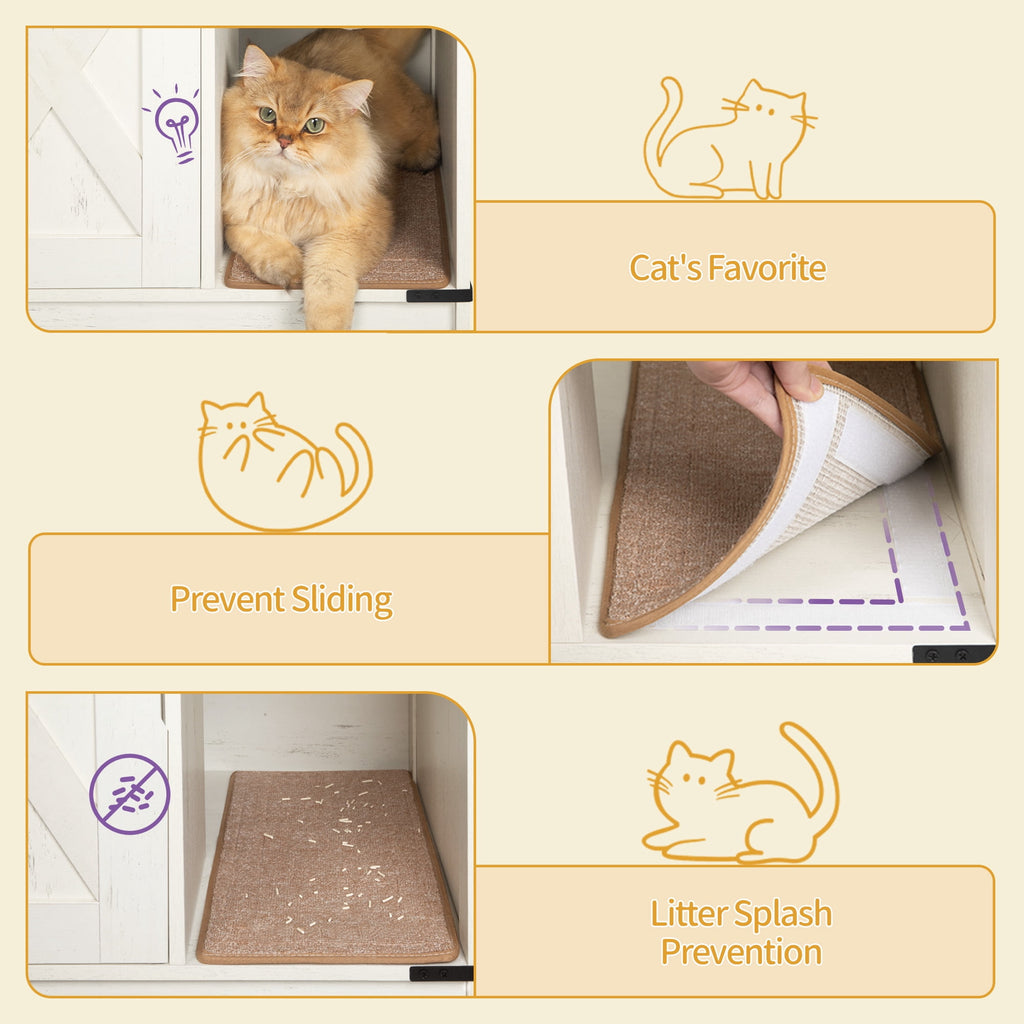 Hidden Cat Litter Box Enclosure with Storage, Wooden Cat Cabinet, TV Stand, Rustic Brown White