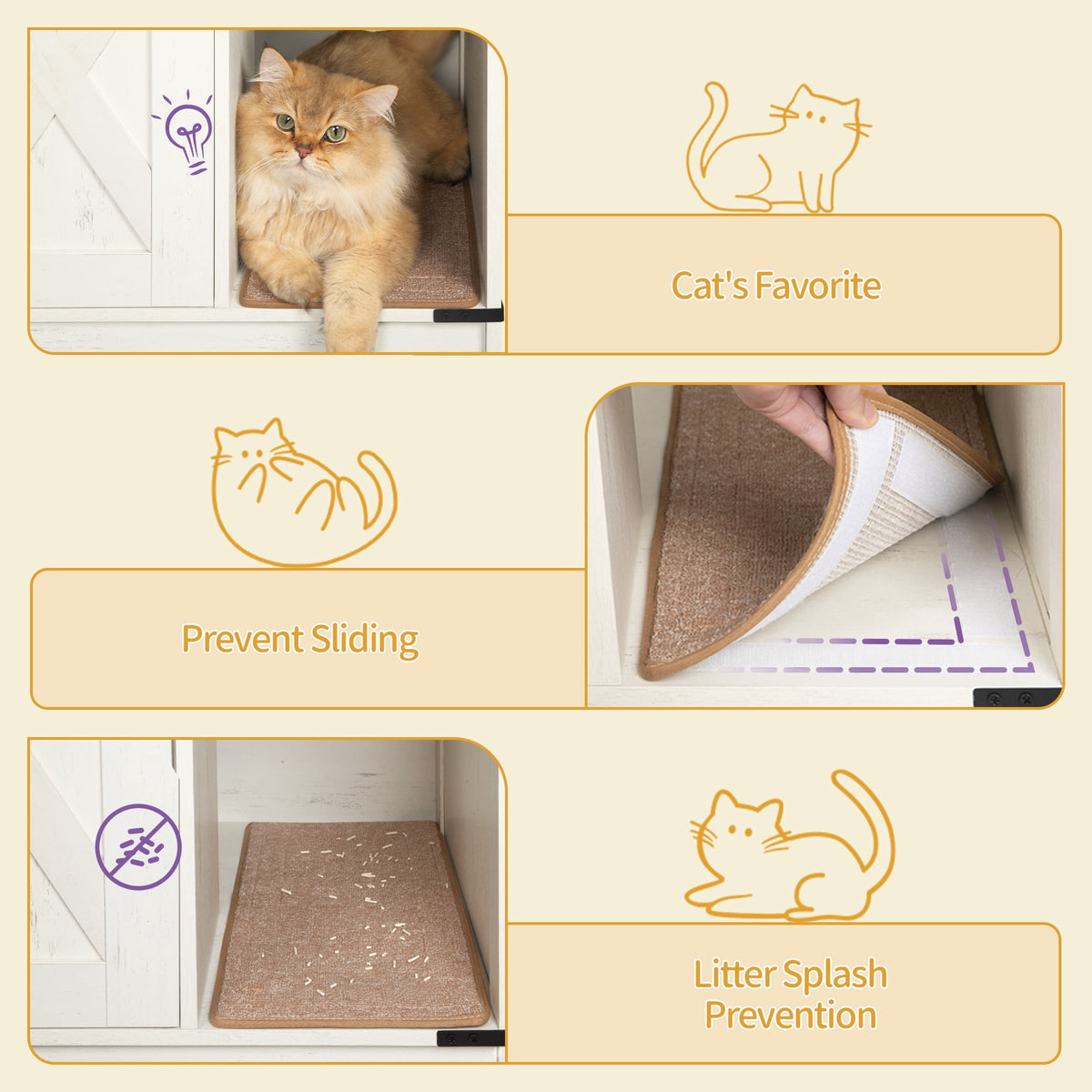 Hidden Cat Litter Box Enclosure with Storage, Wooden Cat Cabinet, TV Stand, Rustic Brown White
