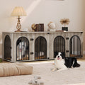 Hzuaneri 71" Dog Crate Furniture for 2 Dogs, Heavy Duty Wooden Kennel for Medium Large Dogs with Divider,Greige Black