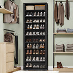 Hzuaneri Farmhouse Tall Shoe Cubby Organizer, 10‑Tier 71.3" H Freestanding Wooden Shoe Storage Rack, Holds 27‑30 Pairs, for Entryway & Living Room, Black