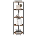Corner Shelf Stand 5-Tier with Metal Frame, Corner Bookshelf for Living Room Home Office Bedroom, Rustic Brown