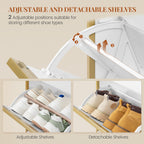 HEXCELEN Narrow Shoe Cabinet with 2 Hinged Doors, Shoe Cabinet, Shoe Rack with Drawer, Narrow Shoe Chest with 4 Shelves, Adjustable, for Hallway, Entrance, 60 x 24 x 104.5 cm, White Gold,760103G