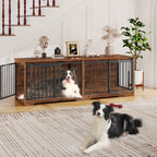 Hzuaneri 78" Large Double Dog Crate Furniture, Indoor Dog Kennel Furniture for 2 Dogs with Divider, Dual Sliding Barn Doors, Heavy Duty Dog Cage Furniture as TV Stand, Rustic Brown