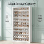 Hzuaneri 71.3"H Large Freestanding Farmhouse Shoe Storage Cabinet, Indoor Entryway & Living Room Shoe Organizer with Adjustable Shelves, 10‑Tier Shoe Cubby Unit Holds 46‑50 Pairs as Home Storage Furn