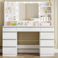 Hzuaneri Large Dressing Table with 10 LED Lights & Mirror, 9 Drawers, 9 Shelves, 3 Colors