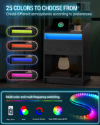 Hzuaneri Bedside Table with LED Light & Charging Station, 2 USB Ports & Outlets, Storage Drawer