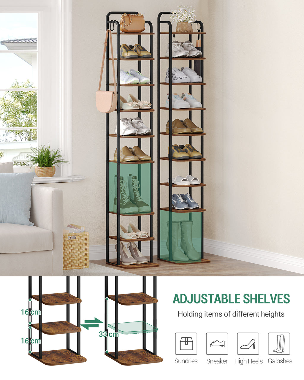 Hzuaneri Adjustable Shoe Rack - Space-Saving Shoe Tower for Small Spaces