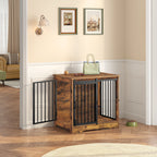 Hzuaneri 27.2" Dog Crate Furniture with Barn Door, Heavy Duty Wooden Kennel for Small Dogs up to 22 lb, Rustic Brown