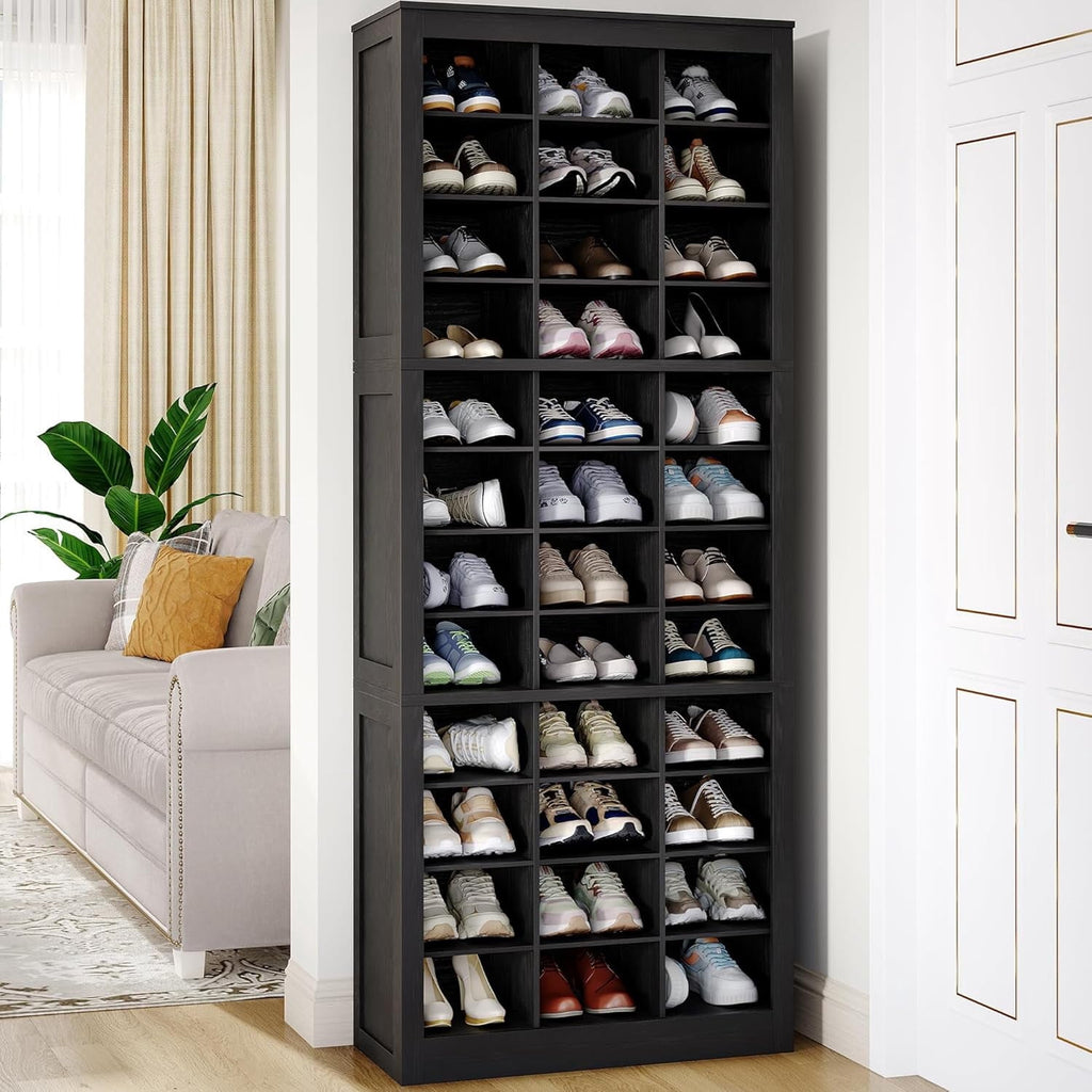 Hzuaneri 12-Tier Shoe Storage Cabinet, Wooden Tall Shoe Rack Organizer, Holds Up to 36 Pairs of Shoes, Shoe Storage Organizer for Closet, Entryway, Dorm, Bedroom, Black