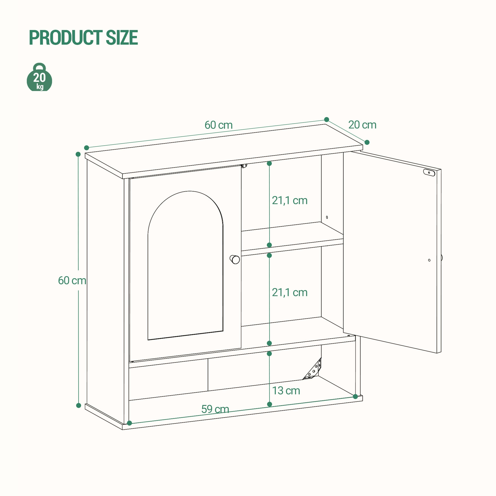 Hzuaneri  Wall Cabinet Bathroom Cabinet for Toilet and Over Sink with 2 Doors, Open Space and Adjustable Shelves Medicine Cabinet White with Wood Grain BC40113X