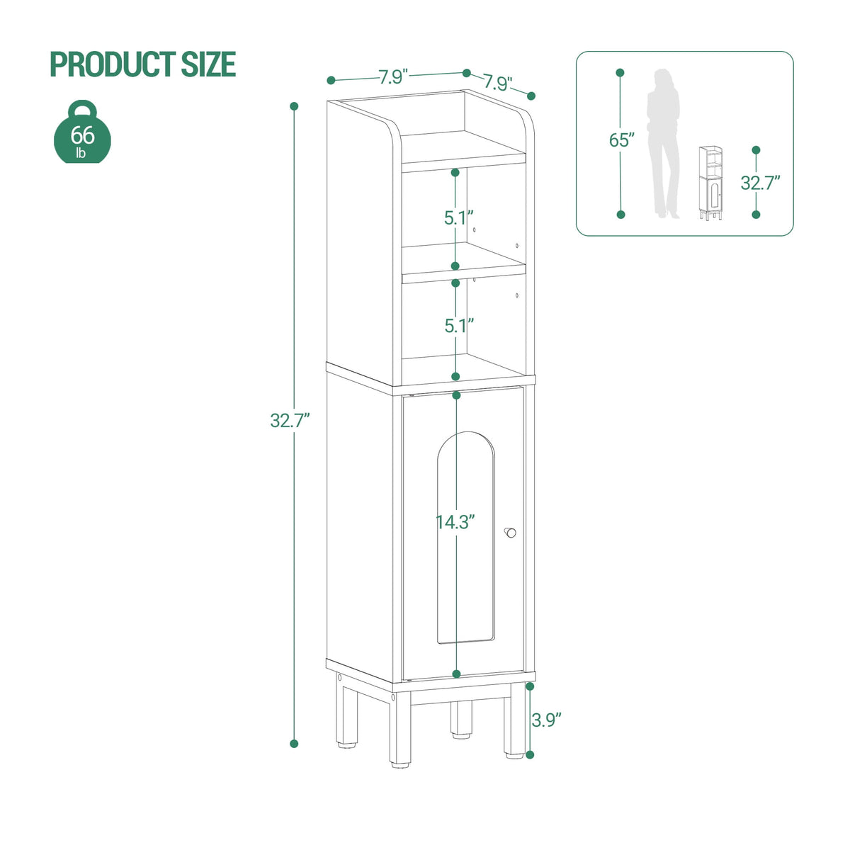 Hzuaneri Bathroom Storage Cabinet, 32.7" Tall Space‑Saving Corner Freestanding Floor Organizer with Door, Adjustable Shelves & Built‑in Toilet Paper Holder for Small Spaces, Rustic Greige