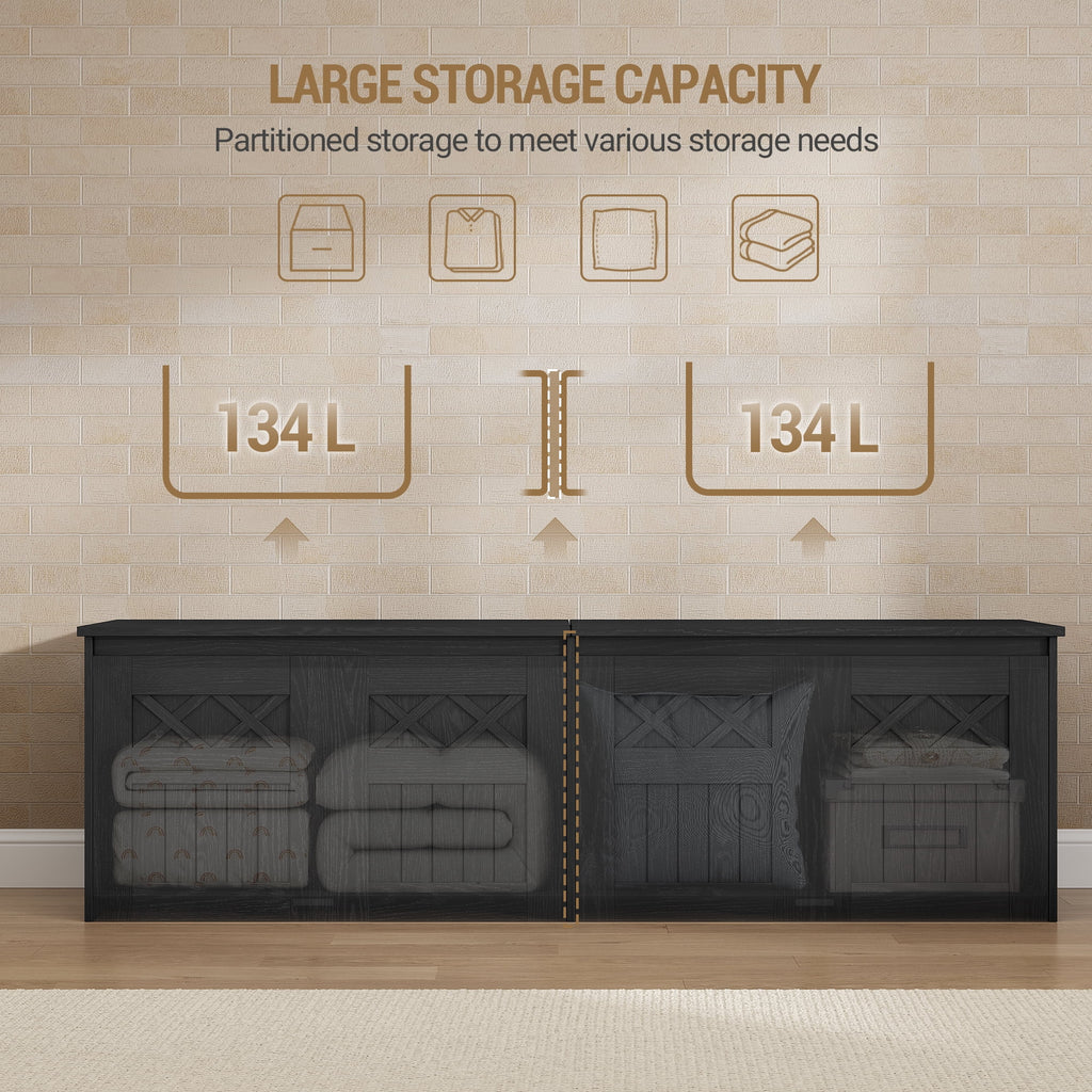 59"wooden storage bench with,multi-use for entryway,bedroom,Black