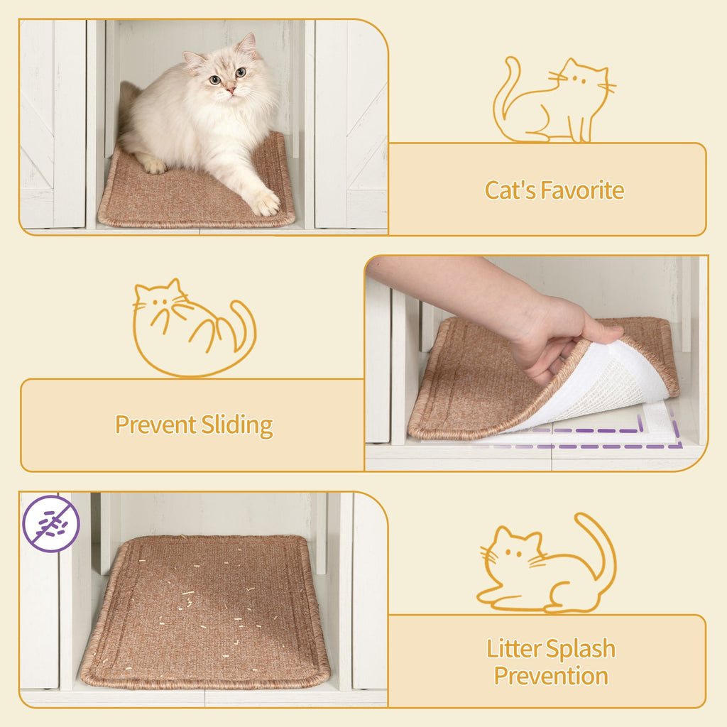 Double Cat Litter Box Enclosure with Storage, Hidden Cabinet for 2 Cats, Rustic Brown and White
