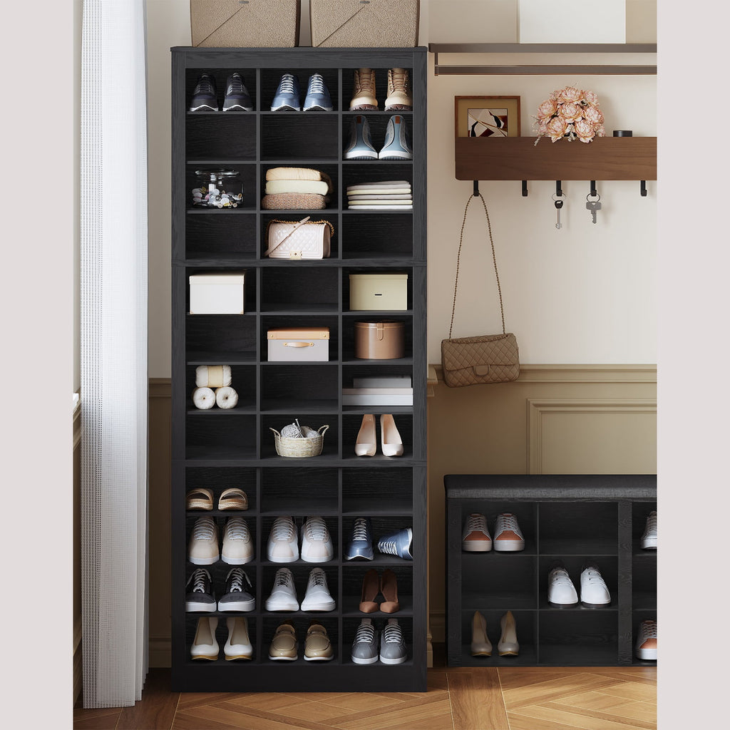 Hzuaneri 12-Tier Shoe Storage Cabinet, Wooden Tall Shoe Rack Organizer, Holds Up to 36 Pairs of Shoes, Shoe Storage Organizer for Closet, Entryway, Dorm, Bedroom, Black
