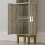 Hzuaneri Bathroom Storage Cabinet, 32.7" Tall Space‑Saving Corner Freestanding Floor Organizer with Door, Adjustable Shelves & Built‑in Toilet Paper Holder for Small Spaces, Rustic Greige