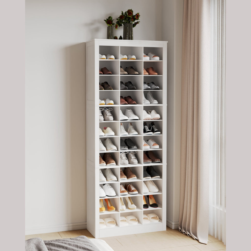 Hzuaneri 12-Tier Shoe Storage Cabinet, Wooden Tall Shoe Rack Organizer, Holds up to 36 Pairs of Shoes, Shoe Storage Organizer for Closet, Entryway, Dorm, Bedroom, White