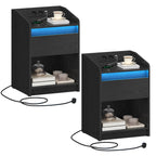 Hzuaneri Bedside Table with LED Light & Charging Station, 2 USB Ports & Outlets, Storage Drawer