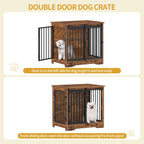 Hzuaneri 27.2" Dog Crate Furniture with Barn Door, Heavy Duty Wooden Kennel for Small Dogs up to 22 lb, Rustic Brown