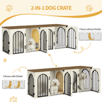 Hzuaneri Dog Crate Furniture for 2 Dogs, 63" Large Dog Kennel with Divider and Cushion for Medium Large Dogs, Double Dog Crate Furniture TV Stand, White Brown