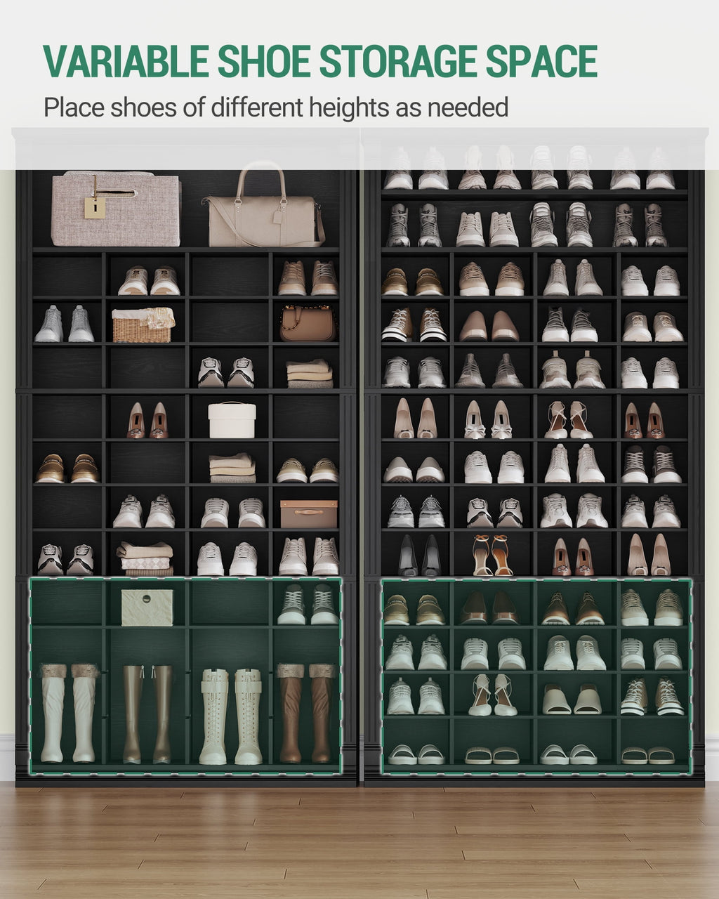 Hzuaneri Shoe Storage Cabinet, 13 Tier Tall Shoe Cabinet with Cubby, Wooden Shoe Rack Organizer, 52 Pairs, for Entryway, Hallway, Bedroom, Black