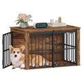 HEXCELEN Wooden Dog Cage Furniture, 100 cm Dog Crate for Home, Dog Cage with 2 Doors, Sliding Doors, for Small, Medium Dogs, Heavy Duty Side Table, 100 x 60 x 62.4 cm, White Brown,910114B