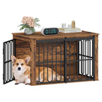 HEXCELEN Wooden Dog Cage Furniture, 100 cm Dog Crate for Home, Dog Cage with 2 Doors, Sliding Doors, for Small, Medium Dogs, Heavy Duty Side Table, 100 x 60 x 62.4 cm, White Brown,910114B