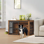 HEXCELEN Wooden Dog Cage Furniture, 100 cm Dog Crate for Home, Dog Cage with 2 Doors, Sliding Doors, for Small, Medium Dogs, Heavy Duty Side Table, 100 x 60 x 62.4 cm, Brown,910101B