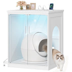 Hzuaneri Extra Large Cat Litter Box Enclosure, Self-Cleaning Hidden Cabinet with Glass Door and RGB Light, Modern,White