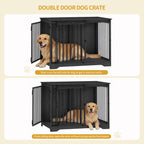 Hzuaneri Dog Crate Furniture with Barn Door, 43.3" Wood Heavy Duty Dog Crate Kennel for Medium/Large Dogs, End Side Table, Farmhouse Style, Black