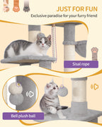 Cat Tree, 58.7‑Inch Tall Multi‑Level Cat Tower for Indoor Cats with Scratching Posts, Hammock and Cat Cave, Light Gray