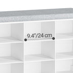 Shoe Storage Bench with Cushion, Entryway Storage Bench with 18 Cubbies, 59" Widened Organizer Cabinet, Long Cubby Rack for Living Room, Bedroom, Entryway, White