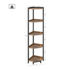 Corner Shelf Stand 5-Tier with Metal Frame, Corner Bookshelf for Living Room Home Office Bedroom, Rustic Brown