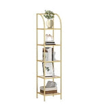 Hzuaneri 5-Tier Tall Bookshelf, Arched Bookcase with Tempered Glass Shelves, Modern Arched Display Racks for Bedroom, Bathroom, Home Office, Steel Frame, Gold, 11.8"D x 13.7"W x 59"H