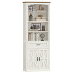 Hzuaneri 70.9" H Tall Bookshelf with a Drawer, 7 Tier Freestanding Bookcase with Storage Cabinet and 2 Doors, Adjustable Shelves, for Home Office, Living Room, White and Brown
