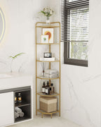 Corner Shelf Stand 6-Tier with Tempered Glass Shelves, Modern Glass Bookshelf Bookcase for Living Room Bathroom Kitchen, Gold