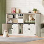 Double Cat Litter Box Enclosure with Storage, Hidden Cabinet for 2 Cats, Rustic Brown and White