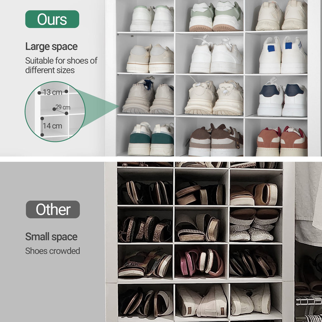 Hzuaneri 11-Tier Shoe Storage Cabinet, 28.7 in Wide Wooden Shoe Rack with 30 Cubbies, Tall Freestanding Shoe Organizer for 30-33 Pairs, Easy Assembly Shoe Cabinet for Closet, Entryway, Living Room, White