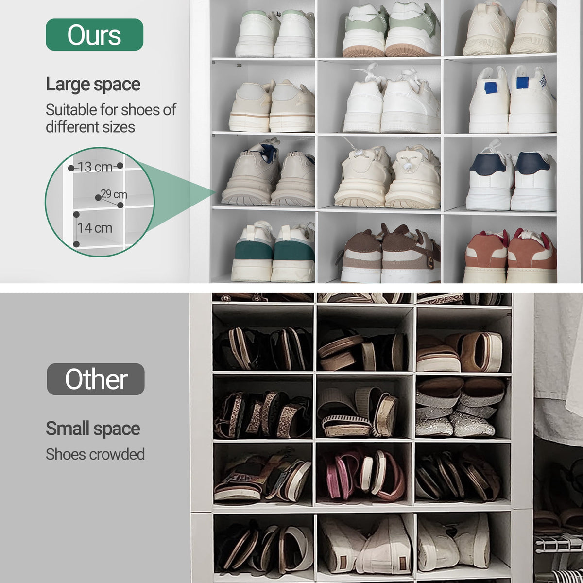 Hzuaneri 11-Tier Shoe Storage Cabinet, 28.7 in Wide Wooden Shoe Rack with 30 Cubbies, Tall Freestanding Shoe Organizer for 30-33 Pairs, Easy Assembly Shoe Cabinet for Closet, Entryway, Living Room, White