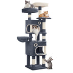 Cat Tree, 62.6‑Inch Tall Multi‑Level Cat Tower for Indoor Cats with Scratching Posts, Platforms, Cat Caves and Basket, Dark Gray