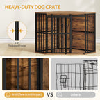 Hzuaneri Corner Dog Crate Furniture, Wooden Dog Kennel with Barn Door, Decorative Pet Cage as TV Stand, Indoor Heavy Duty Dog Kennel for Small Medium Dogs, Rustic Brown