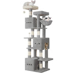 Hzuaneri Large Cat Tree, 193 cm High, XXL Cat Tree, with 7 Scratching Posts, 3 Caves, 2 Platforms, 2 Plush Balls, Basket