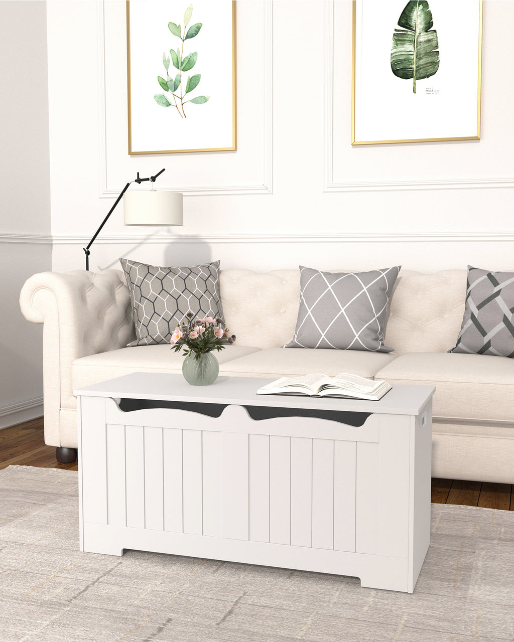 Hzuaneri Storage Bench, Storage Seat, Storage Chest with 2 Sturdy Hinges, White